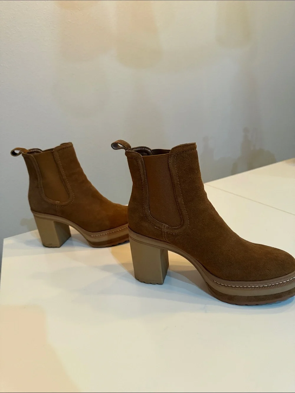Steve Madden Tan Suede Platform Chelsea Booties